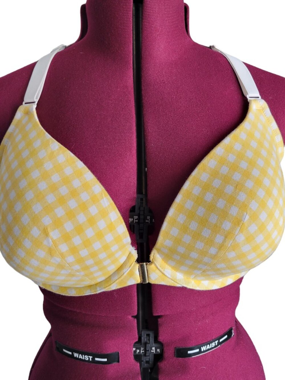 Cacique Yellow Gingham Lace Racerback Bra (Size 44D)